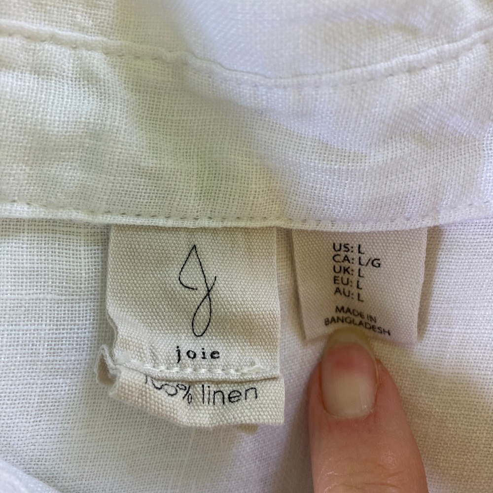 Joie 100% Linen Long Sleeve Shirt White Collar Button Down Beachy Classic Size L - Picture 12 of 14